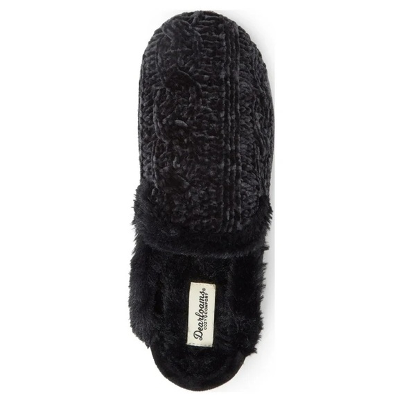 NWT Dearform,Chenille Rubber-Soled Slippers in Black, GREAT GIFT! Size 9-10 - Picture 2 of 7